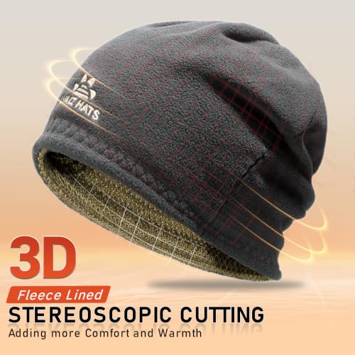 Winter Mens Beanie Hat Scarf Set Fleece Lined Windproof Ski Skull Cap Women - color: Khaki+grey