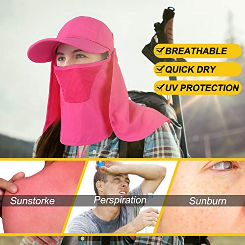 CRISTGEE Foldable Sun Cap, Fishing Hats, UPF 50+ Protection Caps with Face Mask Neck Flap - color: Rose