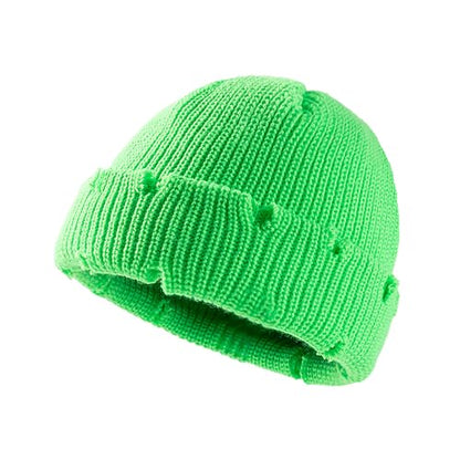 Unisex Warm Knit Skull Cap Hip-hop Slouchy Ripped Knitted Hat - color: Light Green