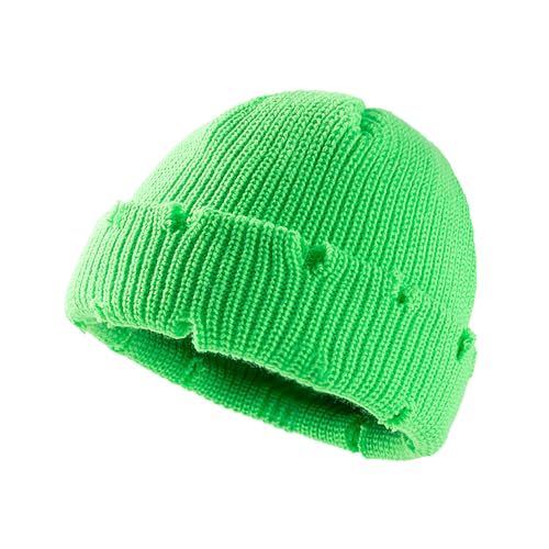 Unisex Warm Knit Skull Cap Hip-hop Slouchy Ripped Knitted Hat - color: Light Green