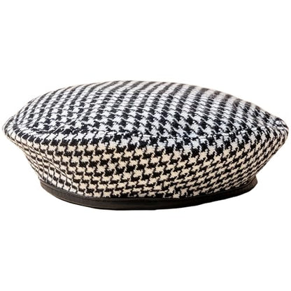 Women's Berets: Black Houndstooth Red Beret Hats for Women Fall Winter Fashion Outfit - color: Houndstooth Black