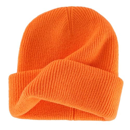 Connectyle Thick Cuffed Beanie for Men & Women Double Layer Knit Winter Hat Acrylic Watch Hat Warm Stocking Skull Cap - color: Orange