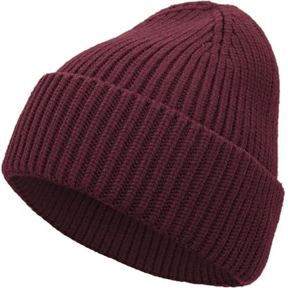 Seamless Beanie Hat for Men Women Wool Fisherman Beanies Winter Hats - color: Wine Red