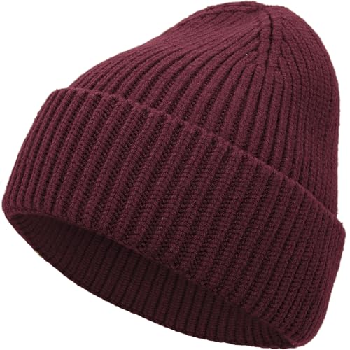 Seamless Beanie Hat for Men Women Wool Fisherman Beanies Winter Hats - color: Wine Red
