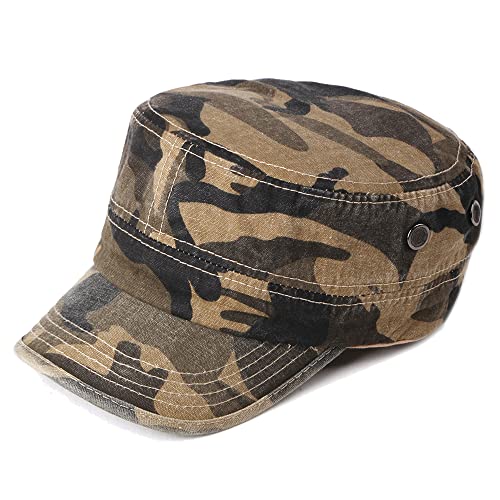 Unisex Military Army Hat Men Women Baseball Cap Flat Top Cap Adjustable Camo Cadet Cap - color: Coffee