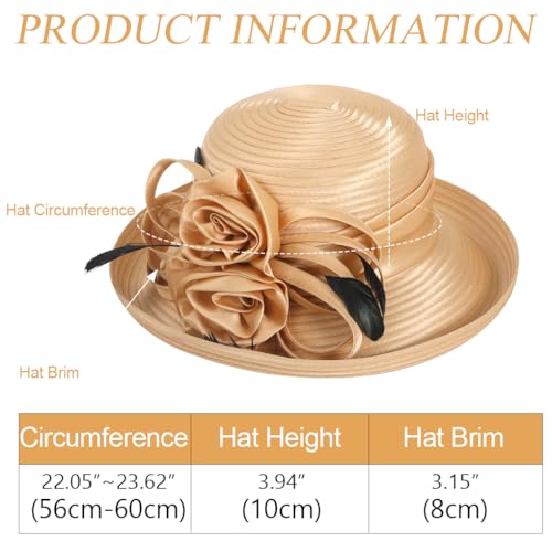 Ruphedy Women Derby Church Dress Bucket Hat Fascinators Tea Party Wedding Hat - color: Sd702-champagne