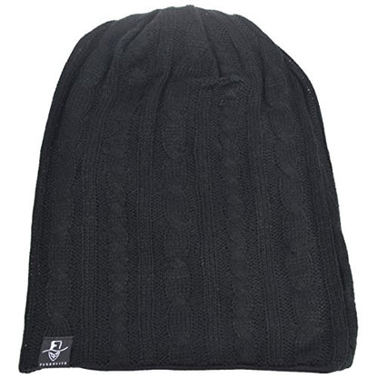 VECRY Men's Slouch Beanie Skull Cap Long Baggy Hip-Hop Winter Summer Hat - color: Cable-black