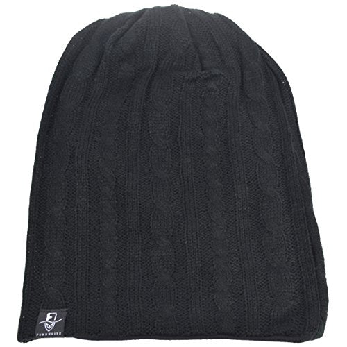 VECRY Men's Slouch Beanie Skull Cap Long Baggy Hip-Hop Winter Summer Hat - color: Cable-black