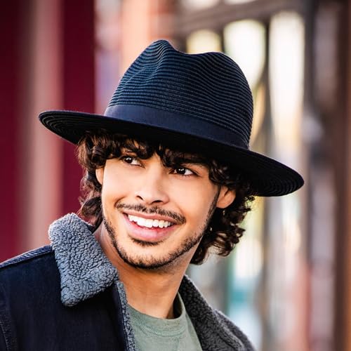 Unisex Palm Beach Fedora, Medium-Large or XL, Packable, UPF 50+, Adjustable - color: Black, size: Large-X-Large