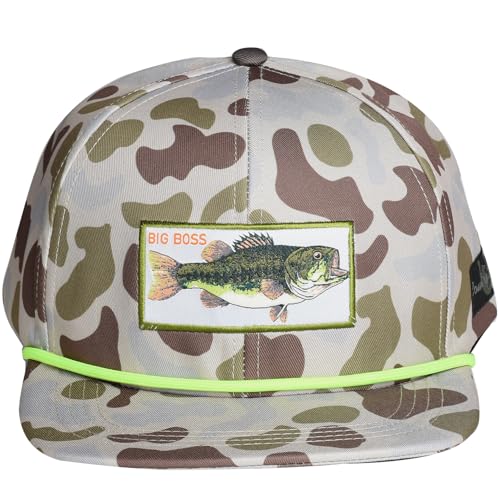 EDTREK Performance Outdoorsman Snapback Truck Hat with Flat Brim - Unique Animal Embroidery - color: Big Boss - Old School Water Camo