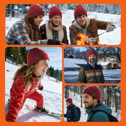 Winter Beanie Merino Wool Fleece Lined for Men Women Soft Warm Knit Hat Ski Stocking Cuffed Cap - color: Red