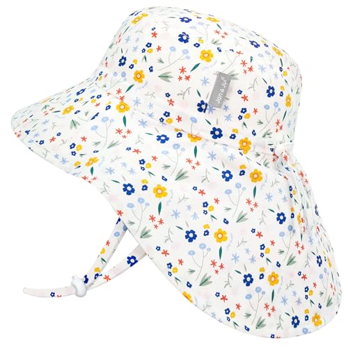 JAN & JUL Girls' Grow-with-Me Cotton Xplorer Sun Hat with Large Brim - color: Meadow Flowers, size: 6-24 Months