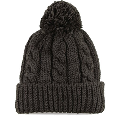 Women and Men Beanie Daily Winter Oversized Thick Stretchy Knitted Pom Pom Beanie Fleece Lined Beanie Hat - color: 1. Curly Dark Brown