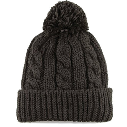 Women and Men Beanie Daily Winter Oversized Thick Stretchy Knitted Pom Pom Beanie Fleece Lined Beanie Hat - color: 1. Curly Dark Brown