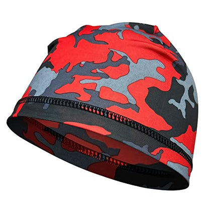 PAX Beanie Cycling Skull Caps, Camo Cooling Helmet Liner, Sweat Breathable Moisture Wicking Running Hat for Outdoor Sport. - color: Camo Red