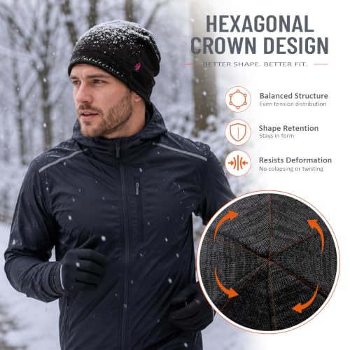 Lvaiz Winter Fleece Lined Beanie Hat for Men Women Reversible Skull Cap - color: Black+orange