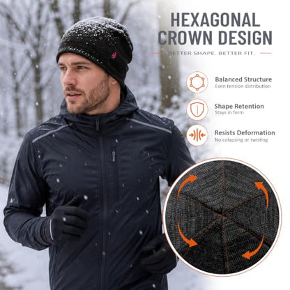 Lvaiz Winter Fleece Lined Beanie Hat for Men Women Reversible Skull Cap - color: Black+orange