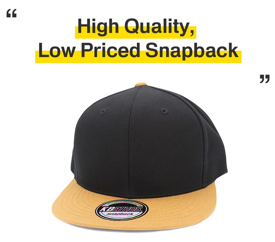 KBETHOS Classic Snapback Hat Blank Cap Underbrim Cotton Wool Blend Flat Visor Adjustable Unisex - color: Black Wheat