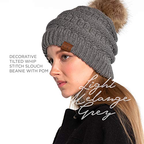 C.C Hatsandscarf Exclusives Unisex Solid Ribbed Beanie with Pom (HAT-43) - color: A Lt. Melgrey-tilted Stitch