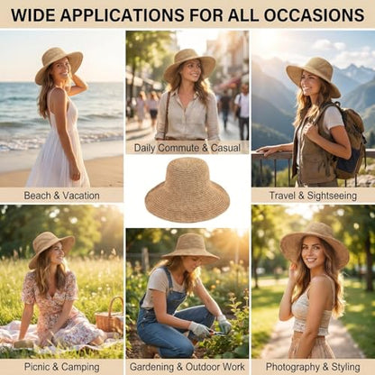 Womens Sun Hat Straw Hat Wide Brim Foldable Roll-Up Beachwear Sun Hat Summer Beach Hat (Khaki)