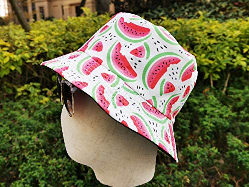 Unisex Corn Mushroom Pepper Ice Cream Seamless Print Bucket Hat - color: Watermelon (White Red)