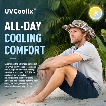 TOP-EX Wide Brim Bucket Sun Hat for Men & Women, Quick-Dry Boonie Hat, Mesh - color: Navy - Tropical Palm, size: Large-X-Large