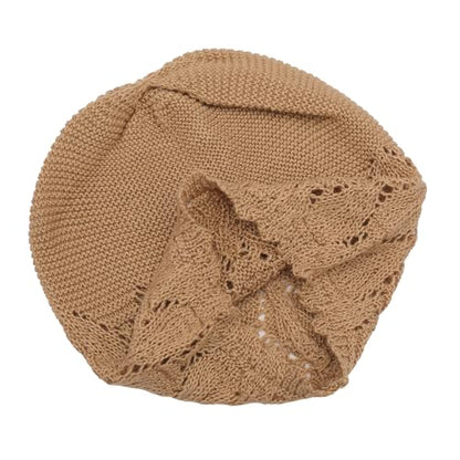ZLYC Crochet Slouchy Beanie for Women Soft Lightweight Skull Cap - color: Solid Shiny Brown