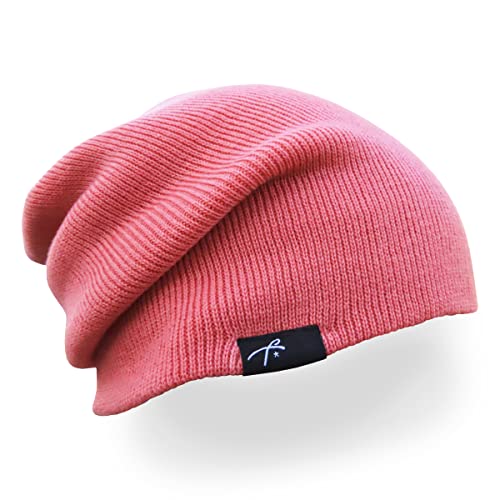 Grace Folly Slouchy Beanie for Men & Women, Cuffed Acrylic Knit Winter Hat - color: Pink