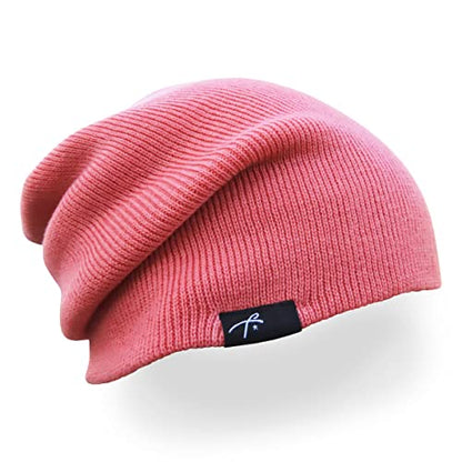 Grace Folly Slouchy Beanie for Men & Women, Cuffed Acrylic Knit Winter Hat - color: Pink