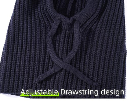 Connectyle Knit Hooded Scarf Hat Pullover Balaclava Beanie Skull Cap with Drawstring Neck Gaiter Hood Winter Hats for Women - color: Navy Blue