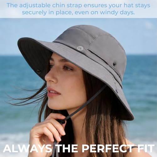 WANDER Sun Bucket Hat UPF 50+ Quick-Dry Wide Brim Fishing Boonie - color: Dark Grey