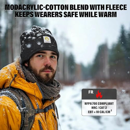 Fullsheild FR Double-Layer Thermal Knit Beanie Cap Warm Winter Flame Resistant Head Covering Welding Hat Black