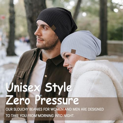 HAMUNI Slouchy Beanie for Men Women Soft Lightweight Chemo Headwear - color: Misty Blue