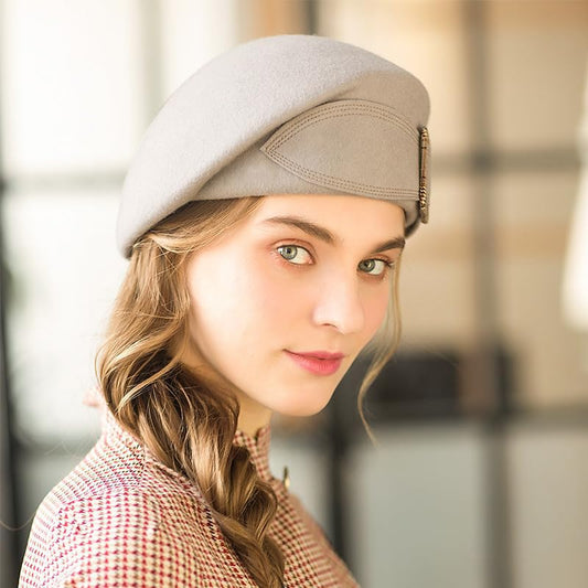 Wedding Hats for Women Vintage Wool Felt Berets Ladies Pearl Fascinator Autumn Winter Cap Bow Church Fedoras - color: Gray