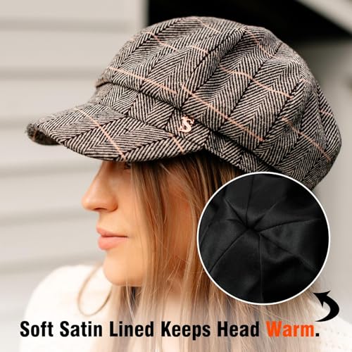 Comhats Women's Wool Winter Warm Newsboy Hats, Fashion Pageboy Beret Cap - color: 99952_camel(satin Lined)v, size: Medium