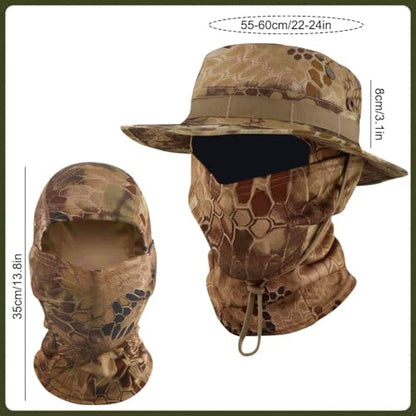 Camo Boonie Sun Hat with Balaclava Face Mask Outdoor Fishing Hat - color: Camo Yellow