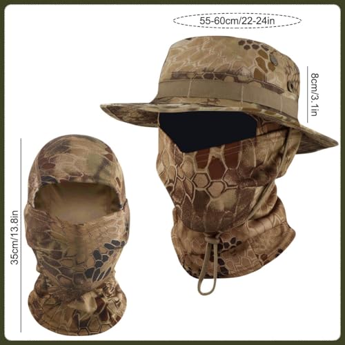 Camo Boonie Sun Hat with Balaclava Face Mask Outdoor Fishing Hat - color: Camo Yellow