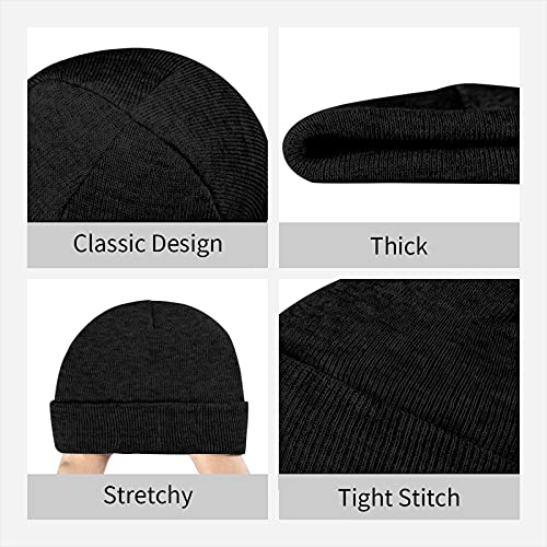 Black Beanie Hat for Men Women Embroidered Knit Winter Beanies Cap - color: Wolf