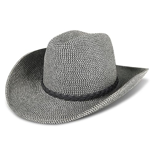 Lucky Brand Women's Straw Cowboy Hat | Rope Design | Western | Style | Fashion | Sun Protection | Breathable - color: Grey