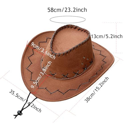 Western Cowboy Hat for Men Women, Wide Brim Felt Cowboy Hat, Classic Cowboy Hat for Party, Daily Wear, Outdoor (Brown)