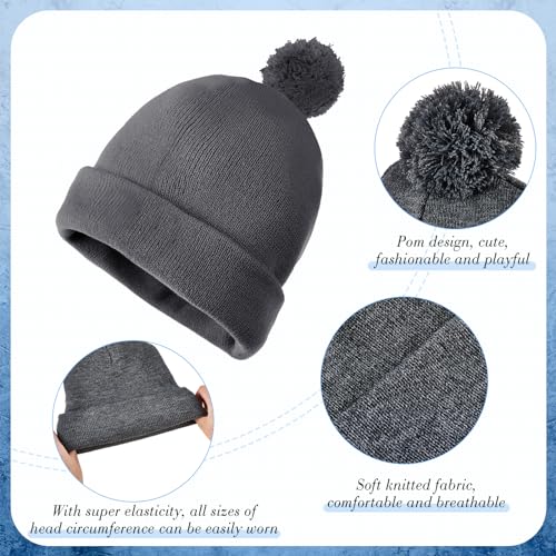 Geyoga 2 Pcs Pom Beanie Hat Men Women Winter Hat Pom Knit Cap Beanies with Ball at Top Acrylic Winter Cap with Cuff - color: Navy Blue, Dark Gray, style: Classical