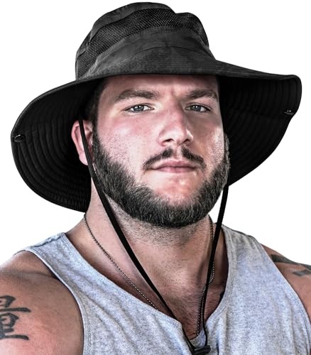 GearTOP Safari Hat for Men Sun Hats for Women UV Protection UPF 50+ Fishing, Gardening, Hiking Hat (22-23 1/2") - color: Black Camouflage Standard 1 Pack