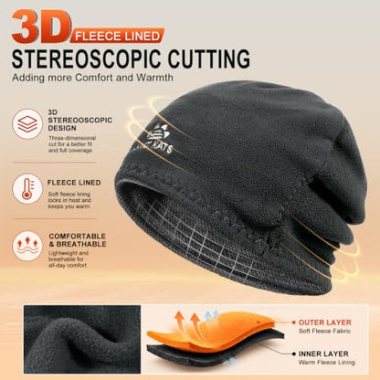Lvaiz Winter Beanie for Men Women Warm Fleece Lined Reversible Skull Cap - color: Mixed Grey+black