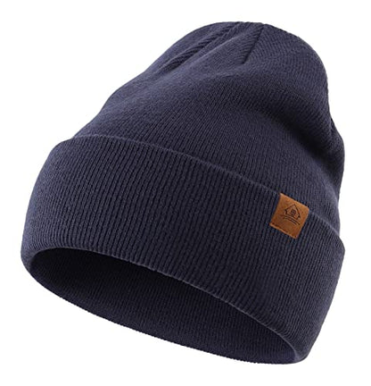 Home Prefer Mens Winter Hats Acrylic Knit Cuff Beanie Cap Warm Womens Beanie Hat - color: Navy Blue
