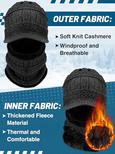 Knit Balaclava Ski Mask for Men Women - 2Pcs Warm Fleece Face Cover Winter Hat Gift for Cold Weather Outdoor Sports