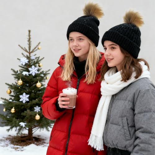 Tatuo 16 Pcs Faux Fur Pom Poms for Hats, Natural - color: Natural