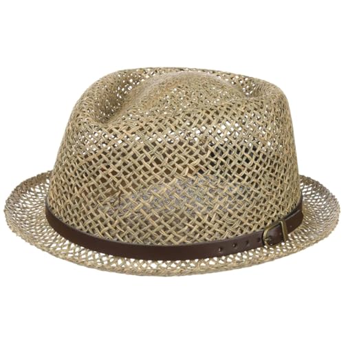 Lipodo Coyuca Vented Pork Pie Straw Hat Sun Men Women Made in Italy Straw Summer Leather Band - size: 6 3/4
