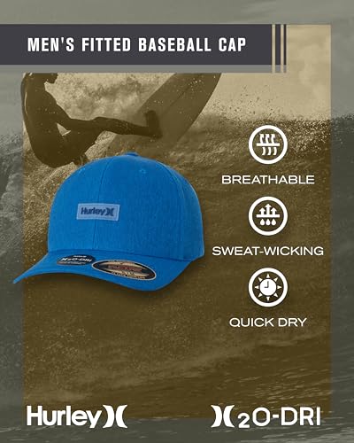 Hurley Mens Baseball Cap - Lightweight H2O-DRI Breathable Moisture Wicking Curved Brim Fitted Hats for Men - color: Coastal Blue, size: Large-X-Large