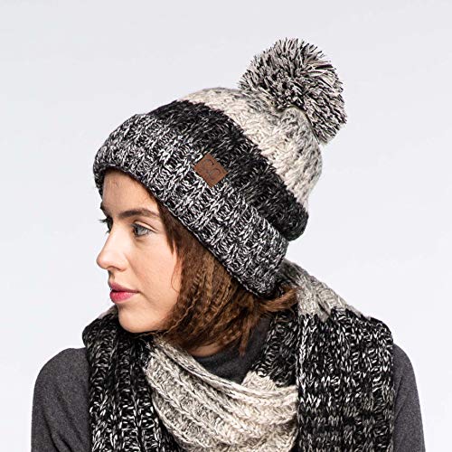 C.C Exclusives Women's Winter Seed Stitched Confetti Pom Beanie Hat (HAT-1816)(HAT-2214)(HAT-2085)(HAT-3841) - color: Hat:black/Grey