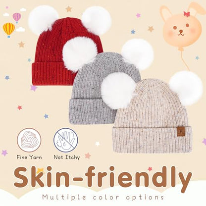 FZ FANTASTIC ZONE Toddler Kids Winter Hat Beanie Pompom Warm Fleece Baby Hats 0-6 12 Months 1 2 3 4 Year Old Girls Boys Gifts - color: Red